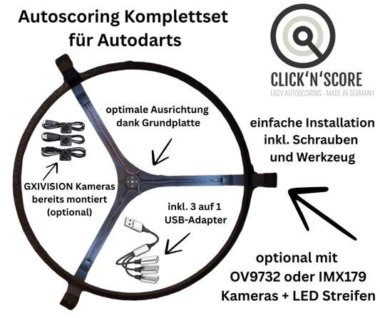 Autoscoring Set mit Grundplatte, Beleuchtung und GXIVISION Kameras für Autodarts